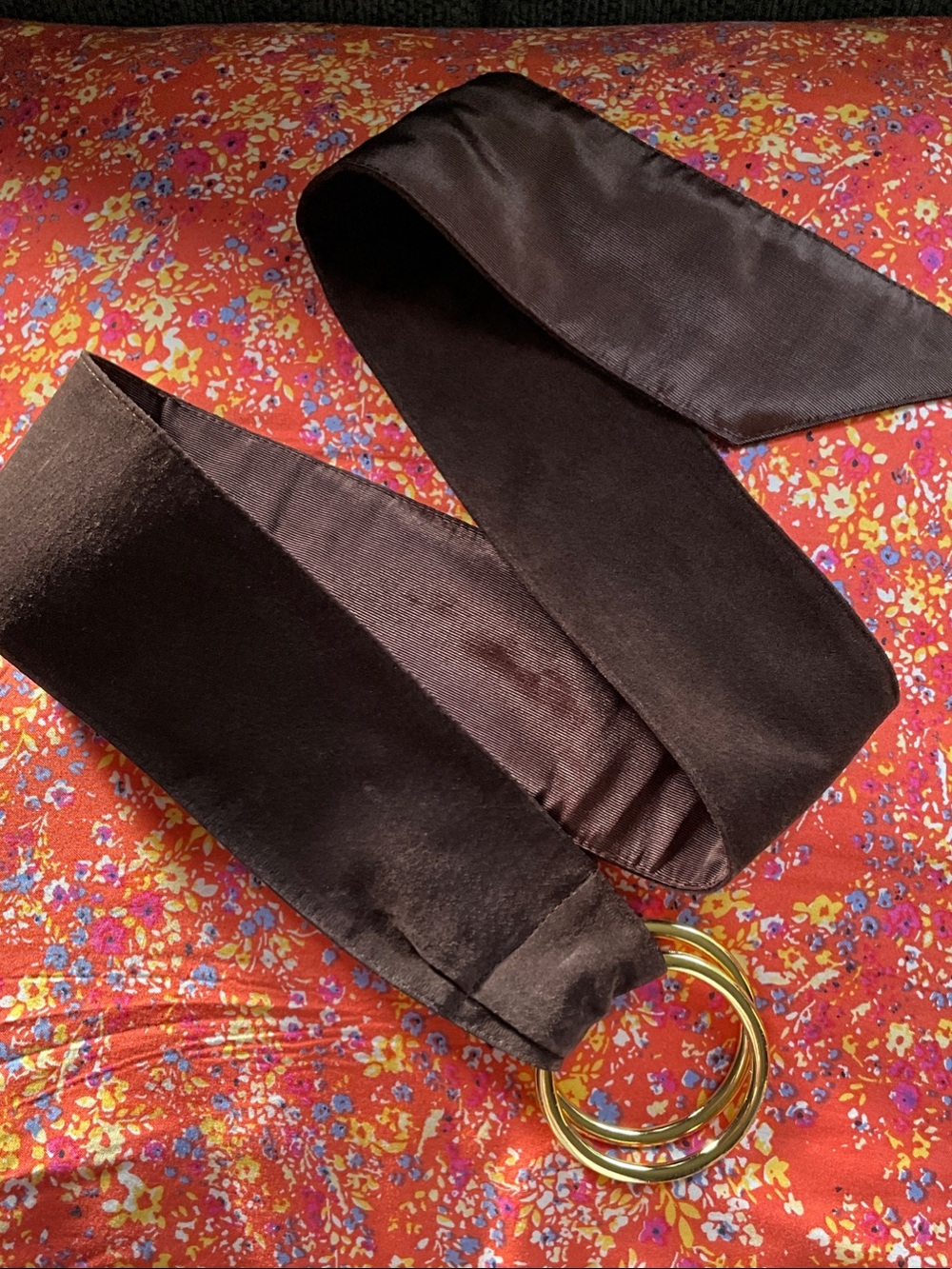Amanda Smith Chocolate Brown Suede Belt with Gold Double Rings